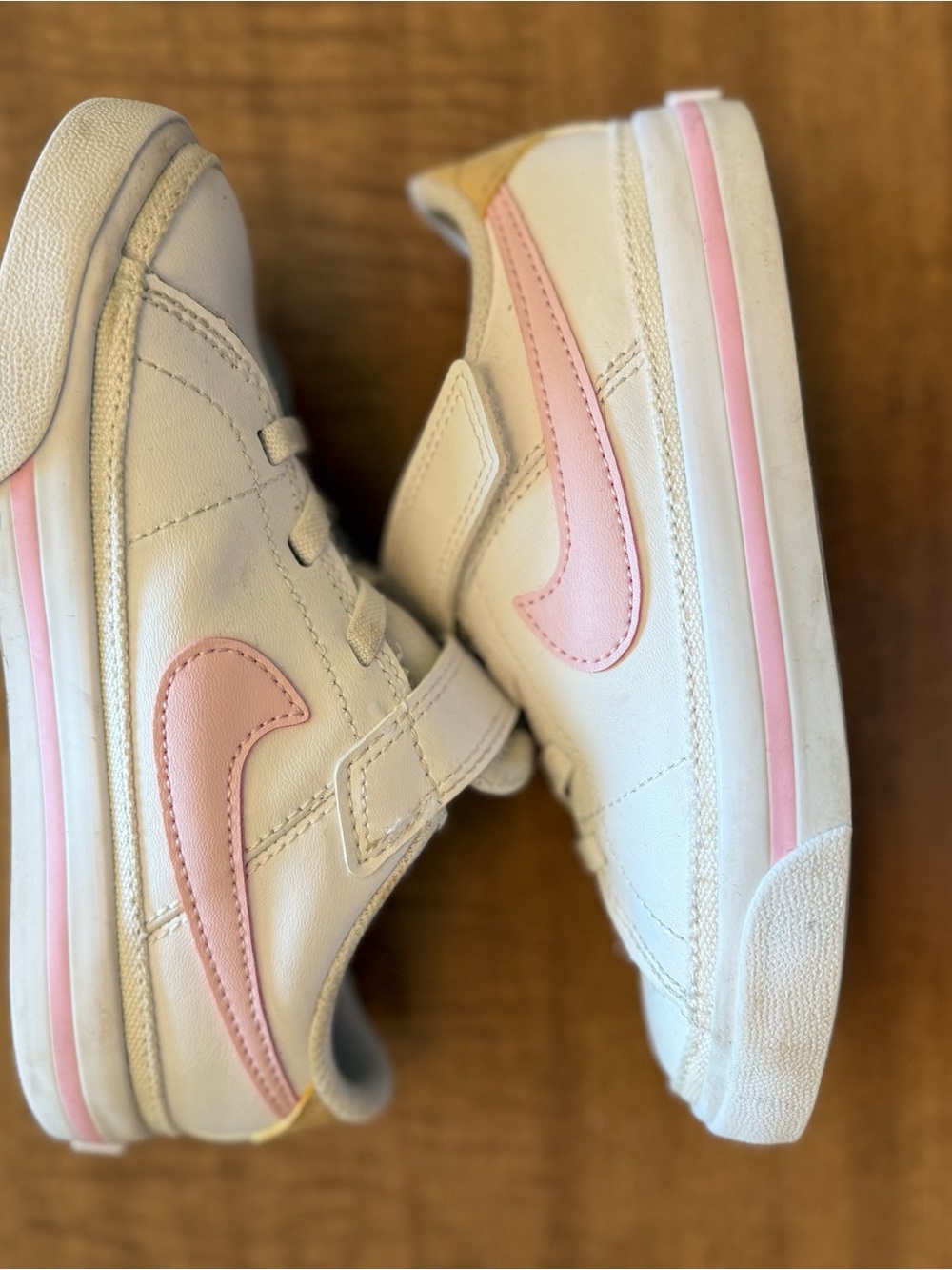 Nike Kids White Sneakers with Pink Swoosh